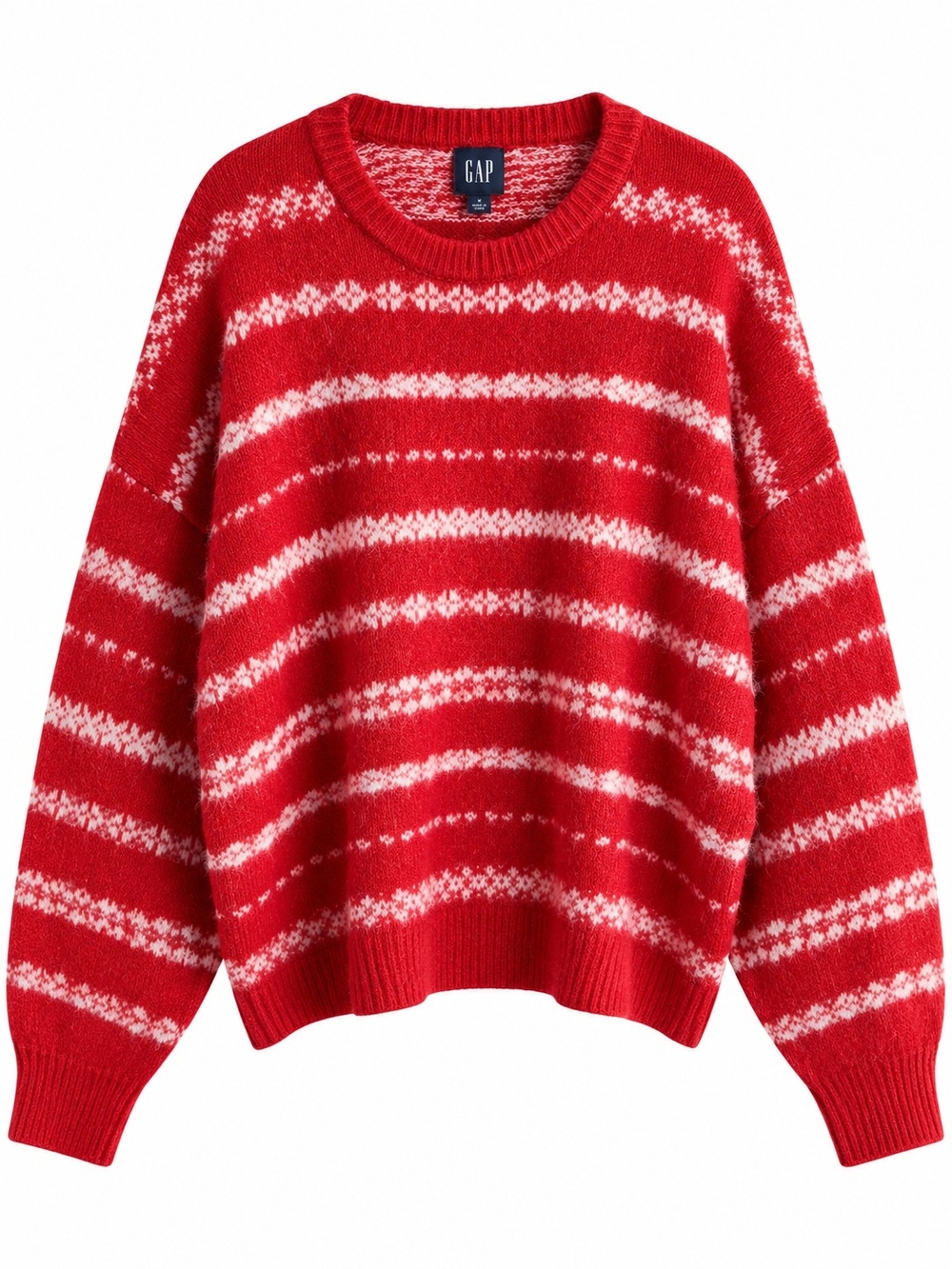 GAP Red and White Striped Pattern Crewneck Sweater